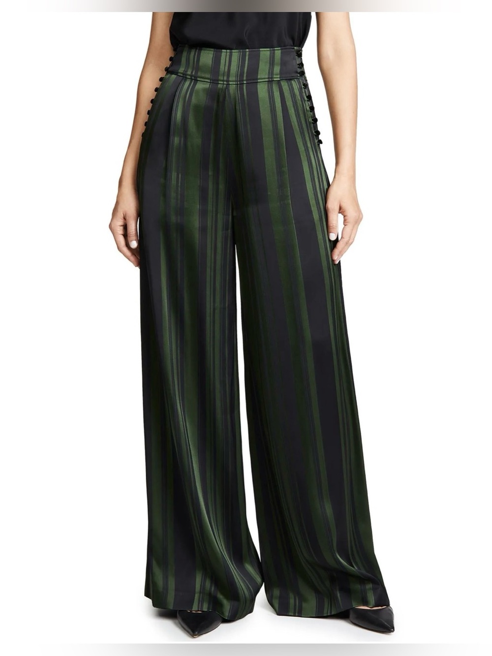 ADEAM MADE IN JAPAN Olive Green & Black Striped Wide-Leg Pants Size 2